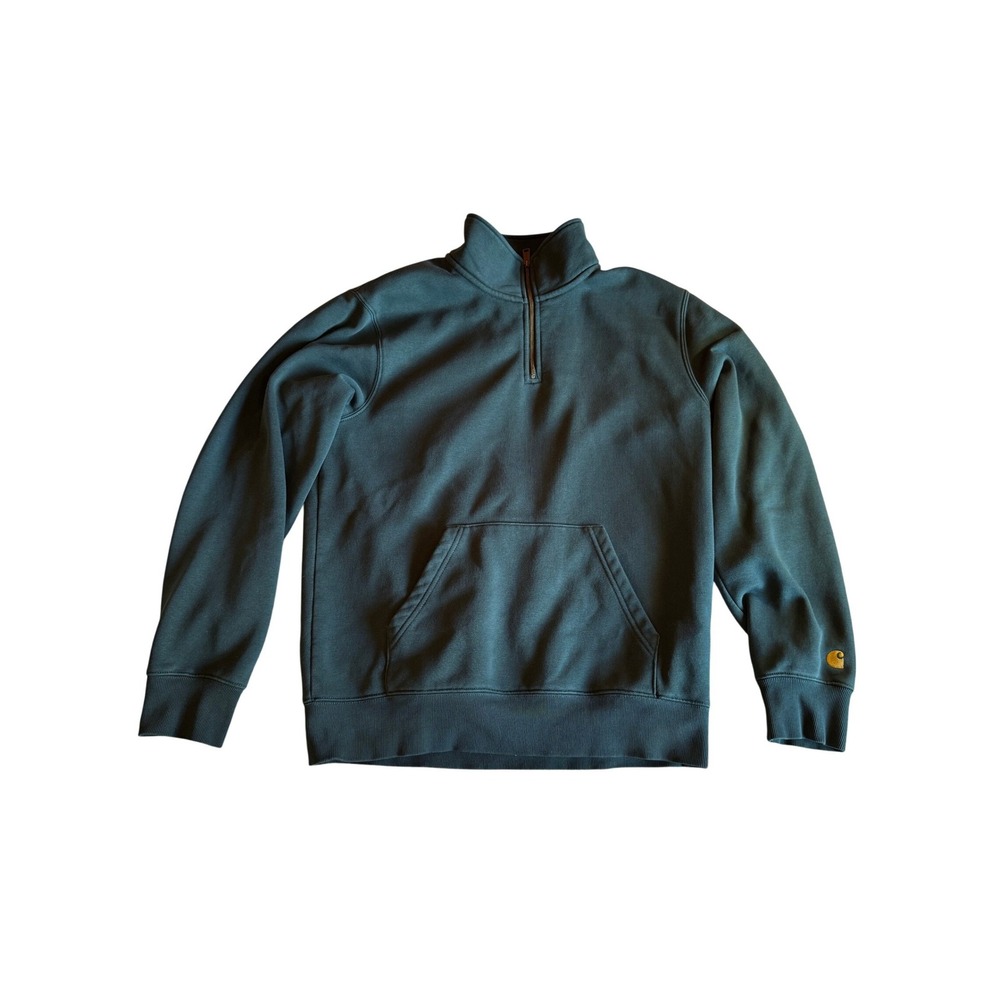 Carhartt WIP Mens Chase Neck Zip Sweatshirt Teal Blue Quarter Zip Pullover M